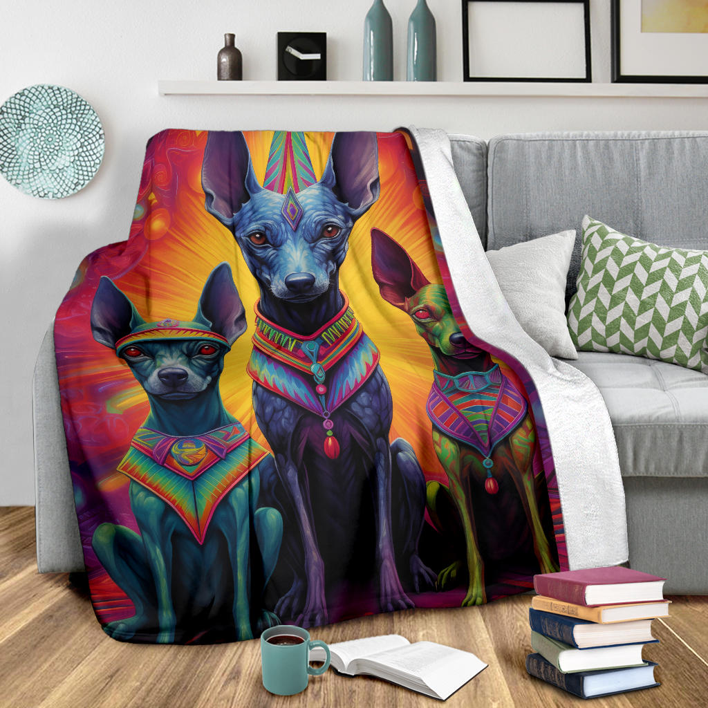 Xoloitzcuintli Blanket, Trippy Psychedelics Xoloitzcuintli Fleece Blanket, Xoloitzcuintli Throw Blanket, Xoloitzcuintli Gifts