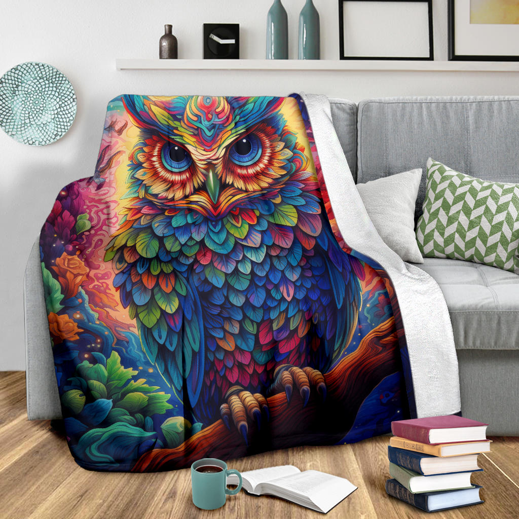 Trippy Psychedelics Owl Blanket, Owl Throw Blanket, Owl Fleece Blanket, Owl Gifts