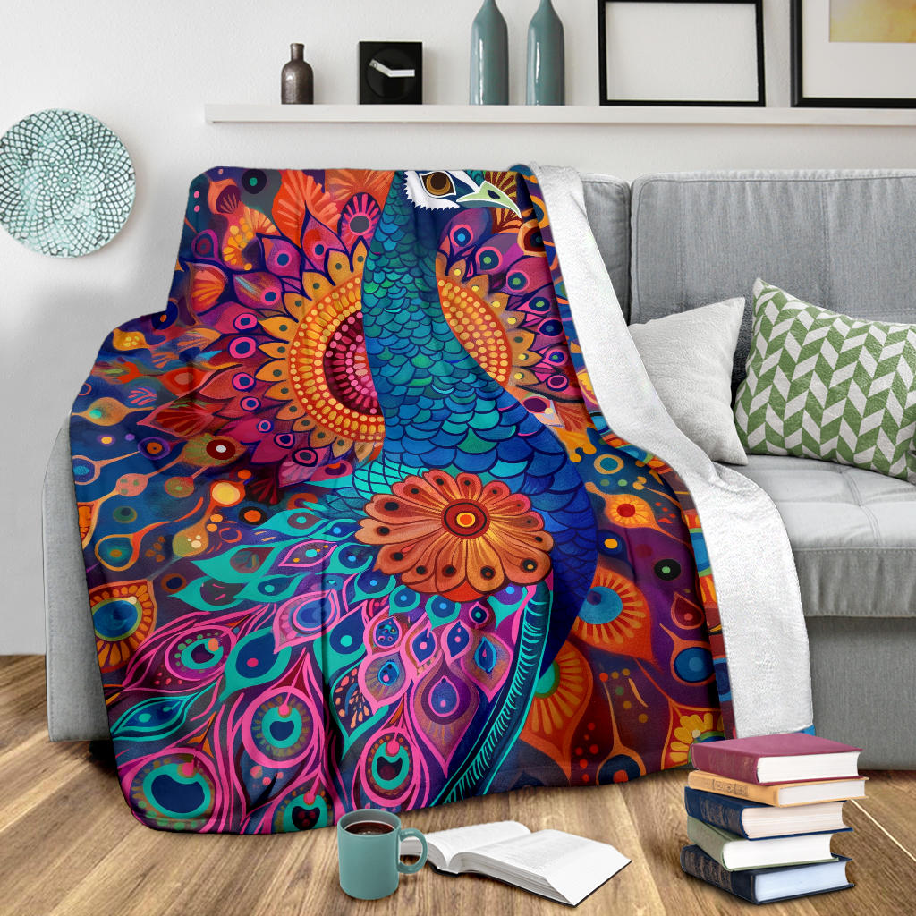 Peacock Blanket, Trippy Psychedelics Peacock Fleece Blanket, Peacock Throw Blanket, Peacock Gifts