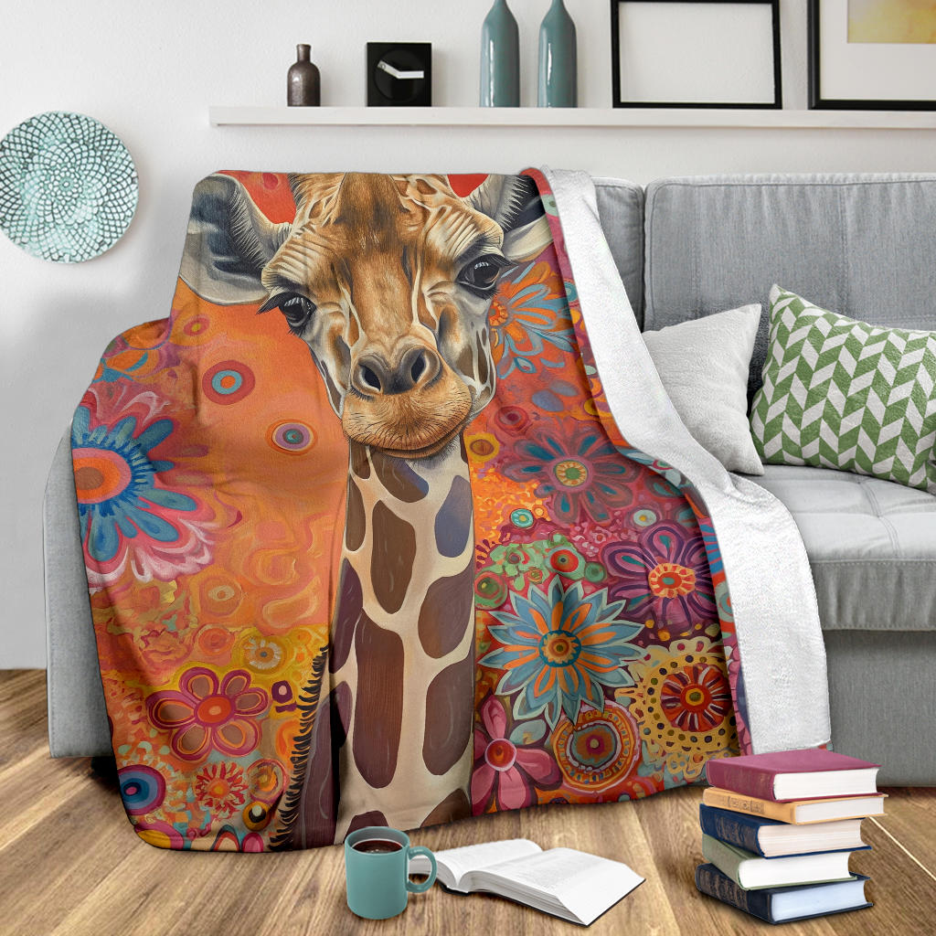 Giraffe Blanket, Trippy Psychedelics Giraffe Fleece Blanket, Giraffe Throw Blanket, Giraffe Gifts