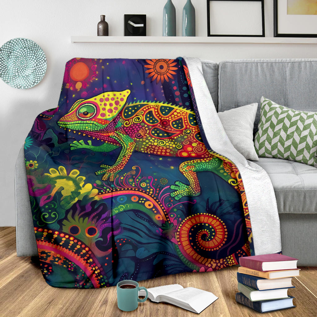 Chameleon Blanket, Trippy Psychedelics Chameleon Fleece Blanket, Chameleon Throw Blanket, Chameleon Gifts