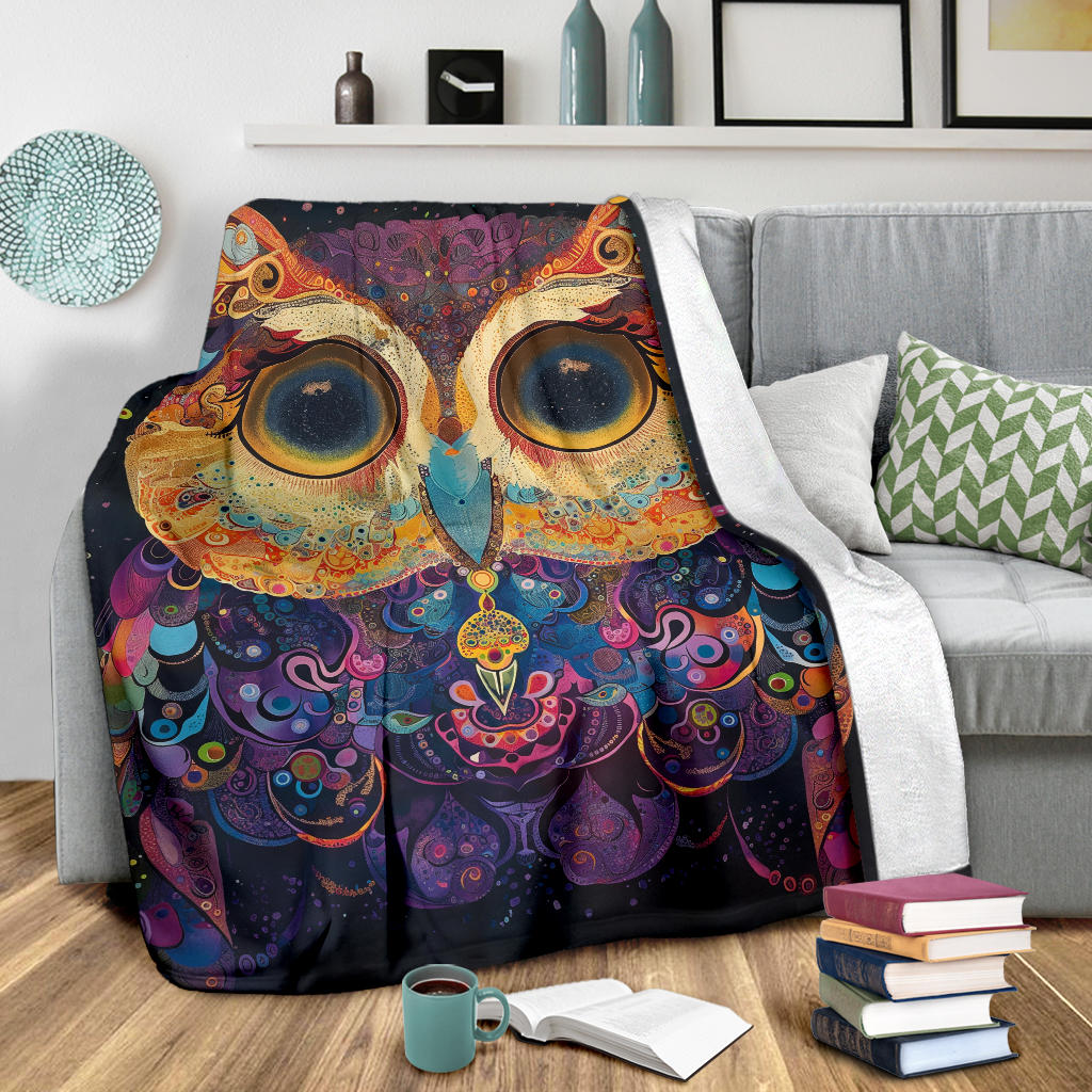 Owl Blanket, Trippy Psychedelics Owl Fleece Blanket, Owl Throw Blanket, Owl Gifts