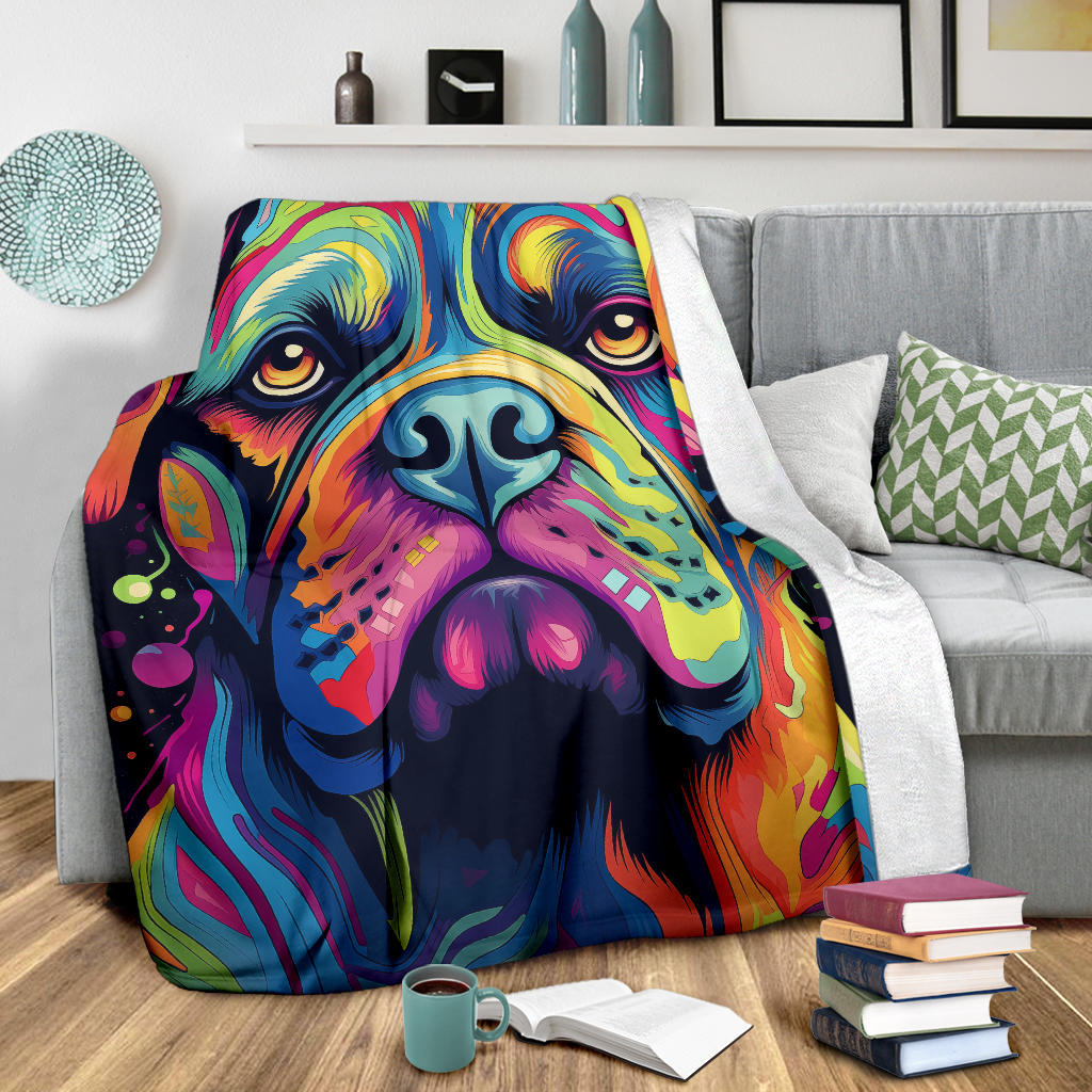 Bullmastiff Blanket, Trippy Psychedelics Bullmastiff Fleece Blanket, Bullmastiff Throw Blanket, Bullmastiff Gifts