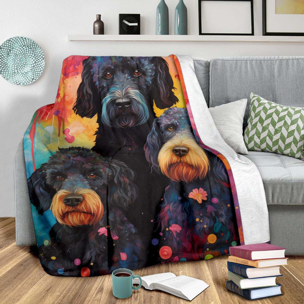 Black Russian Terrier Blanket, Trippy Psychedelics Black Russian Terrier Fleece Blanket, Black Russian Terrier Throw Blanket, Black Russian Terrier Gifts