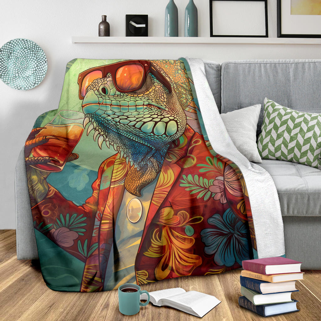 Iguana Blanket, Trippy Psychedelics Iguana Fleece Blanket, Iguana Throw Blanket, Iguana Gifts