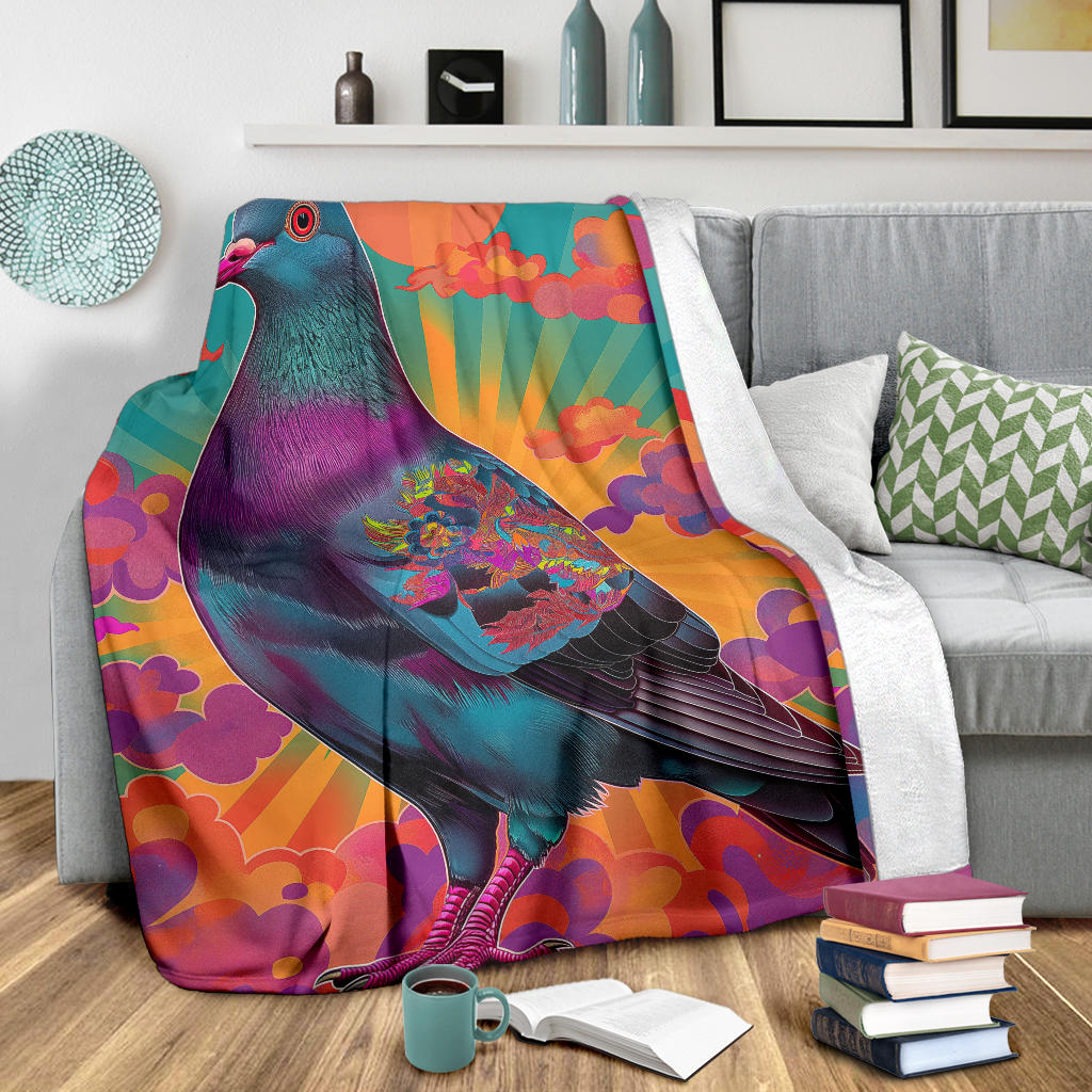 Pigeon Blanket, Trippy Psychedelics Pigeon Fleece Blanket, Pigeon Throw Blanket, Pigeon Gifts