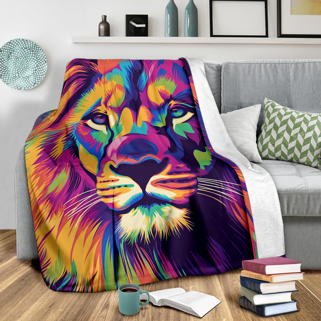 Lion Blanket, Trippy Psychedelics Lion Fleece Blanket, Lion Throw Blanket, Lion Gifts