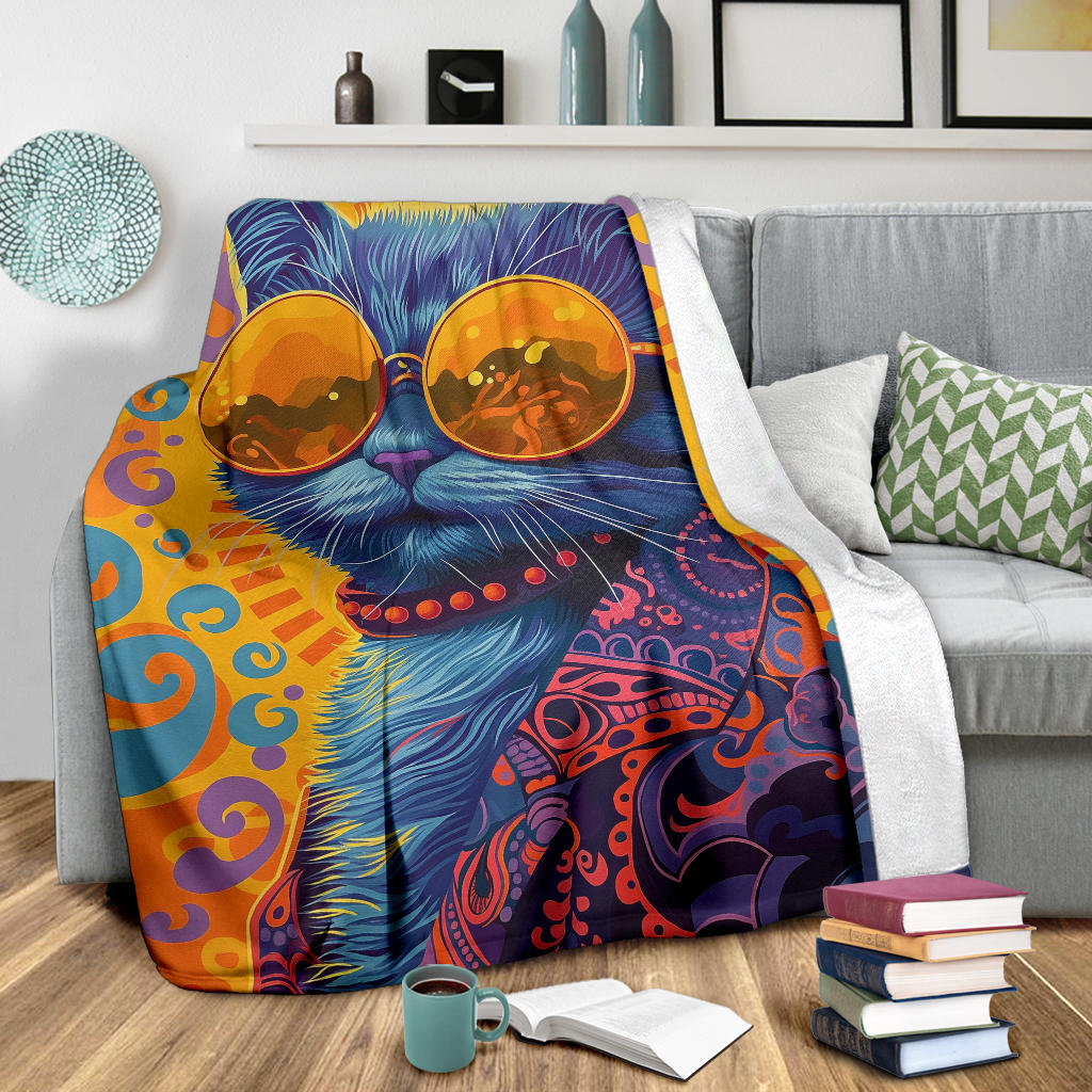 American Curl cat Blanket, Trippy Psychedelics American Curl cat Fleece Blanket, American Curl cat Throw Blanket, American Curl cat Gifts