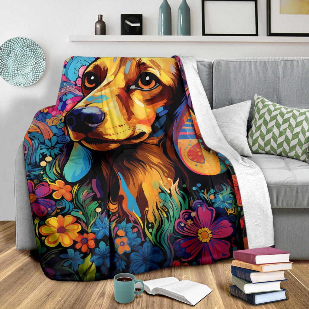 Trippy Psychedelics Dachshund Blanket, Dachshund Throw Blanket, Dachshund Fleece Blanket, Dachshund Gifts