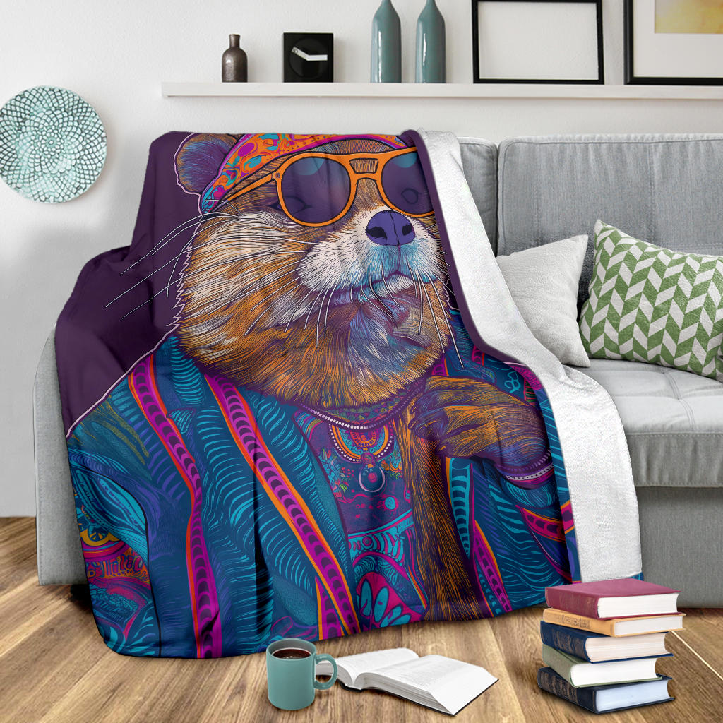 Otter Blanket, Trippy Psychedelics Otter Fleece Blanket, Otter Throw Blanket, Otter Gifts