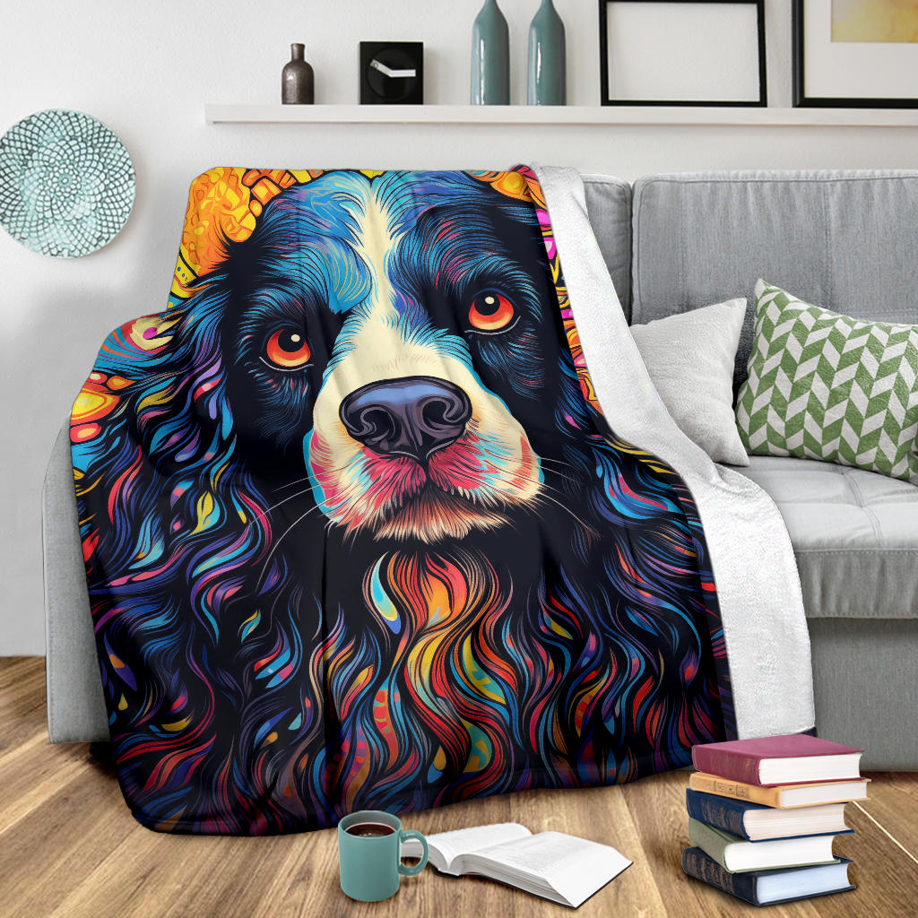 English Springer Spaniel Blanket, Trippy Psychedelics English Springer Spaniel Fleece Blanket, English Springer Spaniel Throw Blanket, English Springer Spaniel Gifts