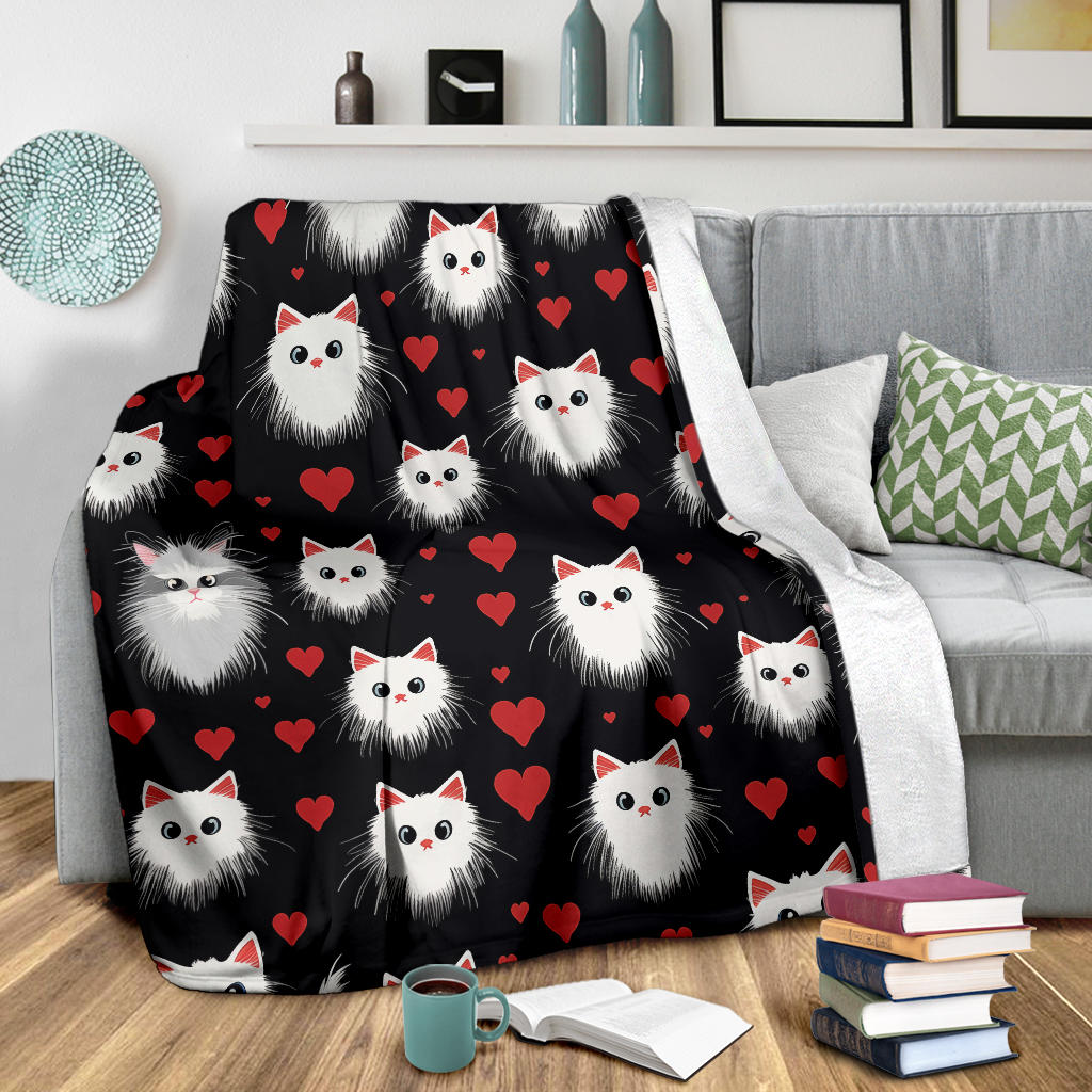 Persian Cat Hearts Blanket, Persian Cat Fleece Blanket