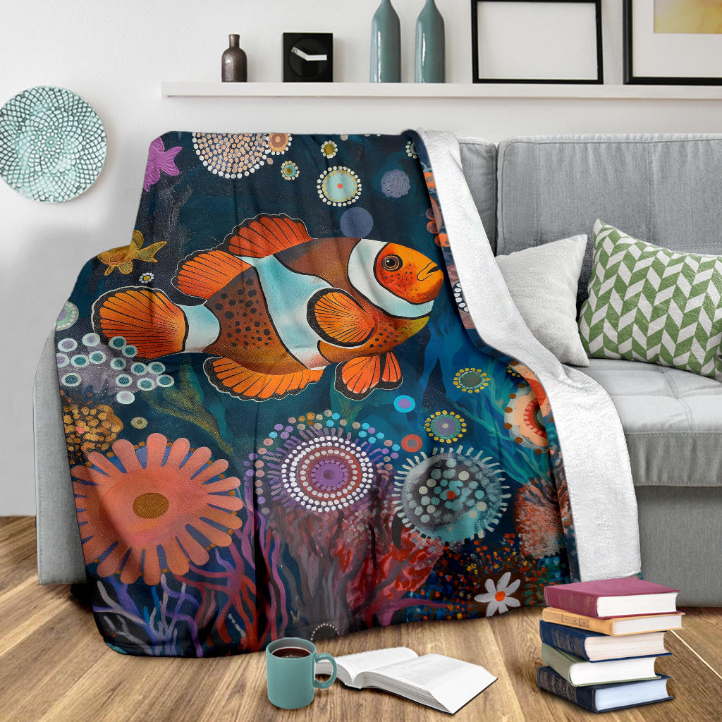 Clownfish Blanket, Trippy Psychedelics Clownfish Fleece Blanket, Clownfish Throw Blanket, Clownfish Gifts