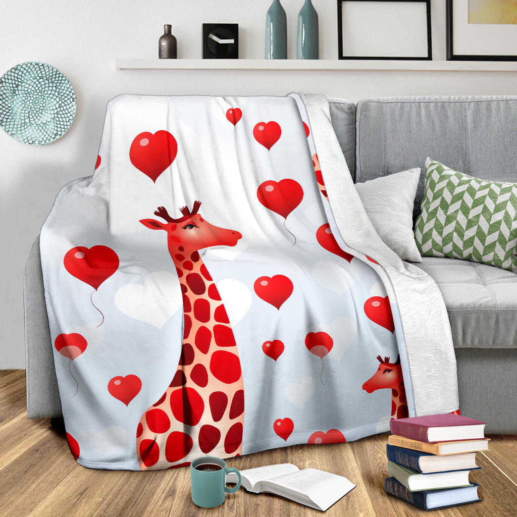 Giraffe Hearts Blanket, Giraffe Throw Blanket, Giraffe Fleece Blanket