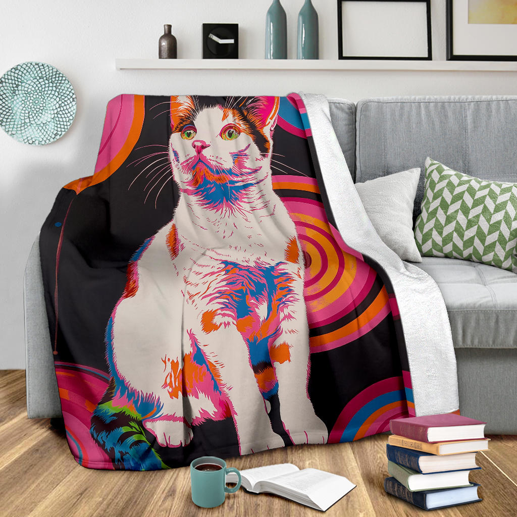 Japanese Bobtail cat Blanket, Trippy Psychedelics Japanese Bobtail cat Fleece Blanket, Japanese Bobtail cat Throw Blanket, Japanese Bobtail cat Gifts