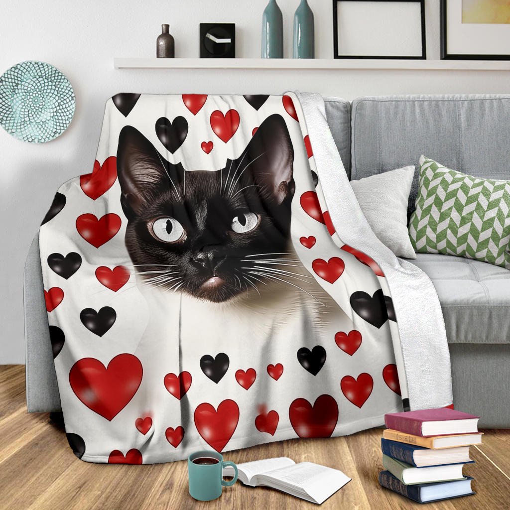 Siamese Cat Hearts Blanket