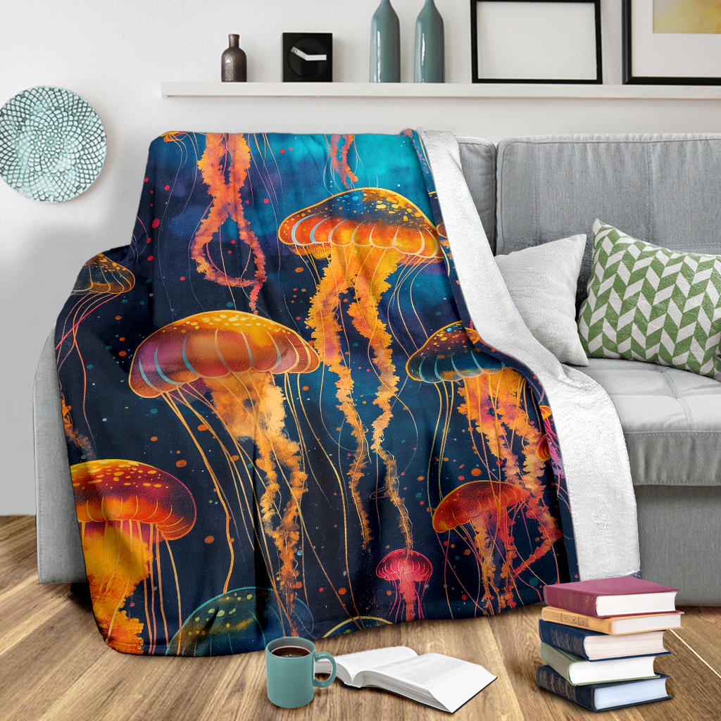 Jellyfish Blanket, Trippy Psychedelics Jellyfish Fleece Blanket, Jellyfish Throw Blanket, Jellyfish Gifts