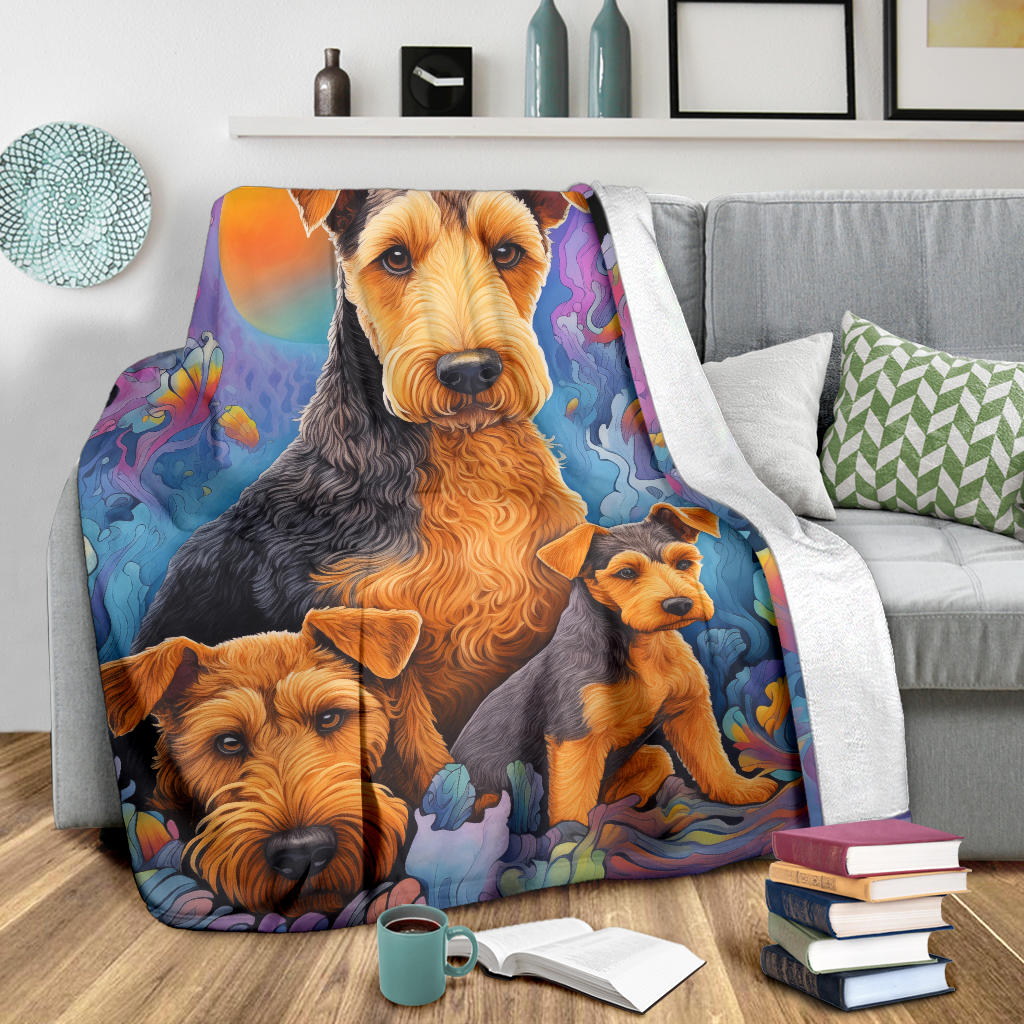 Welsh Terrier Blanket, Trippy Psychedelics Welsh Terrier Fleece Blanket, Welsh Terrier Throw Blanket, Welsh Terrier Gifts