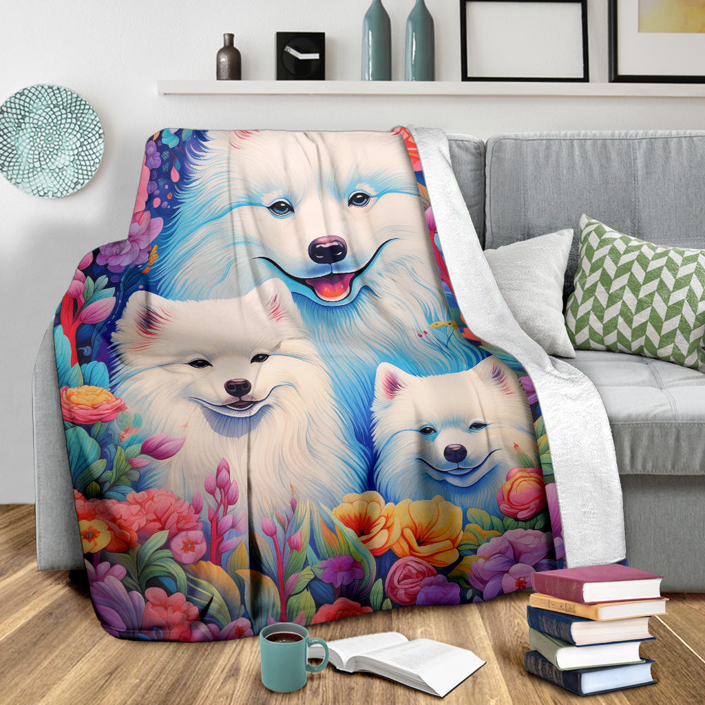 Samoyed Blanket, Trippy Psychedelics Samoyed Fleece Blanket, Samoyed Throw Blanket, Samoyed Gifts