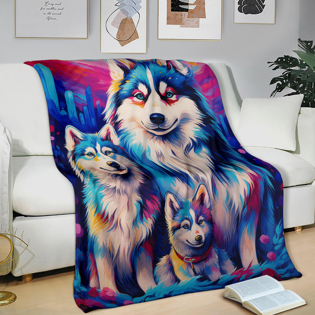 Alaskan Malamute Blanket, Trippy Psychedelics Alaskan Malamute Fleece Blanket, Alaskan Malamute Throw Blanket, Alaskan Malamute Gifts