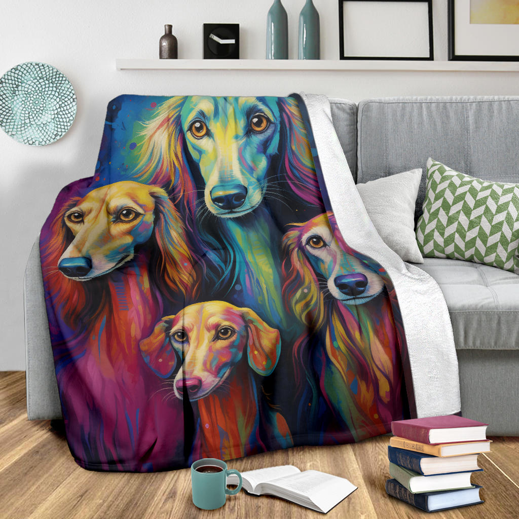 Saluki Blanket, Trippy Psychedelics Saluki Fleece Blanket, Saluki Throw Blanket, Saluki Gifts