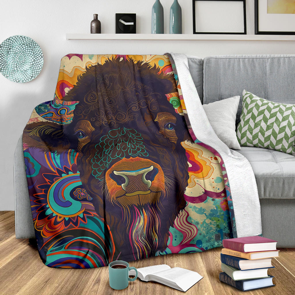 Buffalo Blanket, Trippy Psychedelics Buffalo Fleece Blanket, Buffalo Throw Blanket, Buffalo Gifts