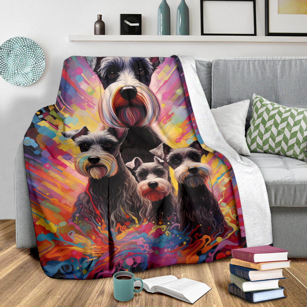 Miniature Schnauzer Blanket, Trippy Psychedelics Miniature Schnauzer Fleece Blanket, Miniature Schnauzer Throw Blanket, Miniature Schnauzer Gifts