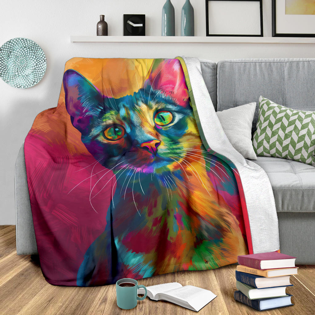 Egyptian Mau cat Blanket, Trippy Psychedelics Egyptian Mau cat Fleece Blanket, Egyptian Mau cat Throw Blanket, Egyptian Mau cat Gifts