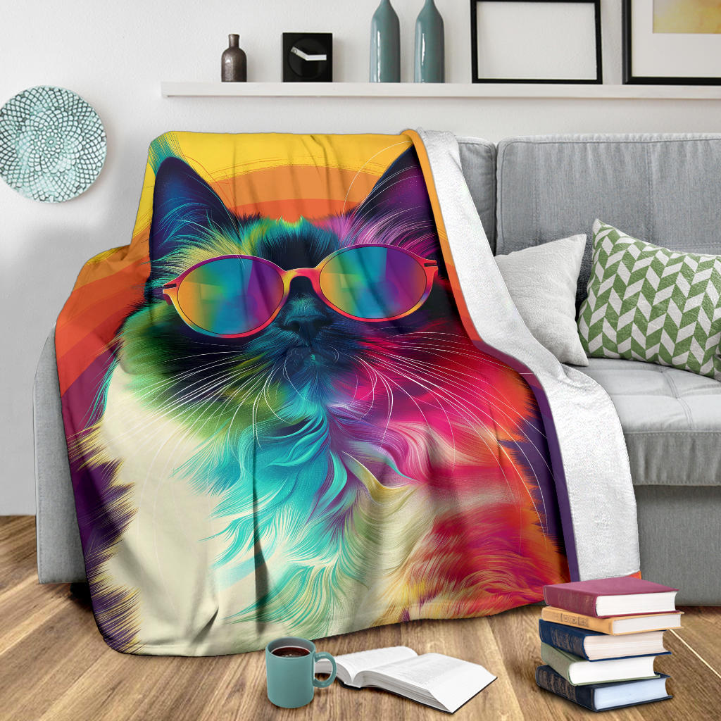 Birman cat Blanket, Trippy Psychedelics Birman cat Fleece Blanket, Birman cat Throw Blanket, Birman cat Gifts