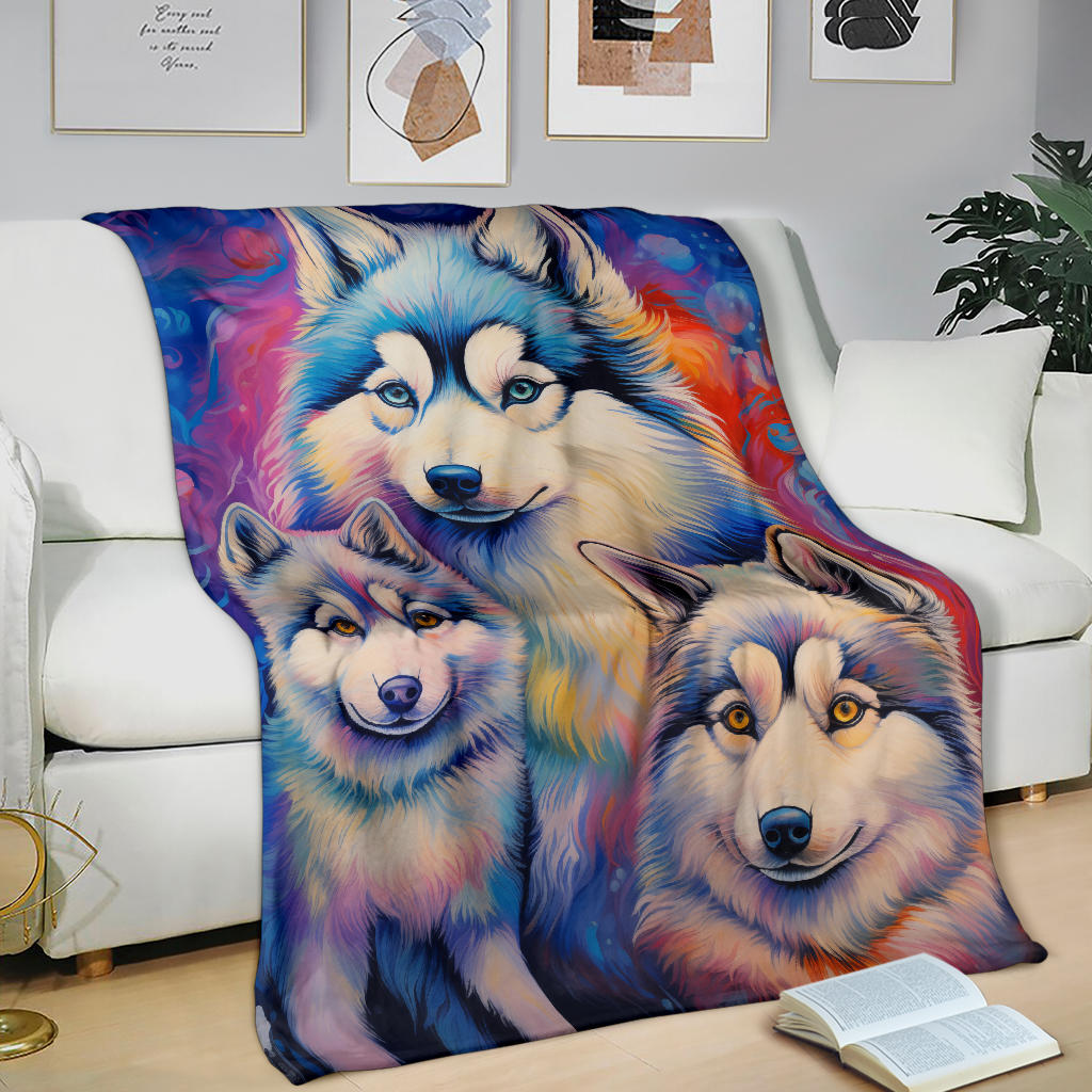 Alaskan Malamute Blanket, Trippy Psychedelics Alaskan Malamute Fleece Blanket, Alaskan Malamute Throw Blanket, Alaskan Malamute Gifts