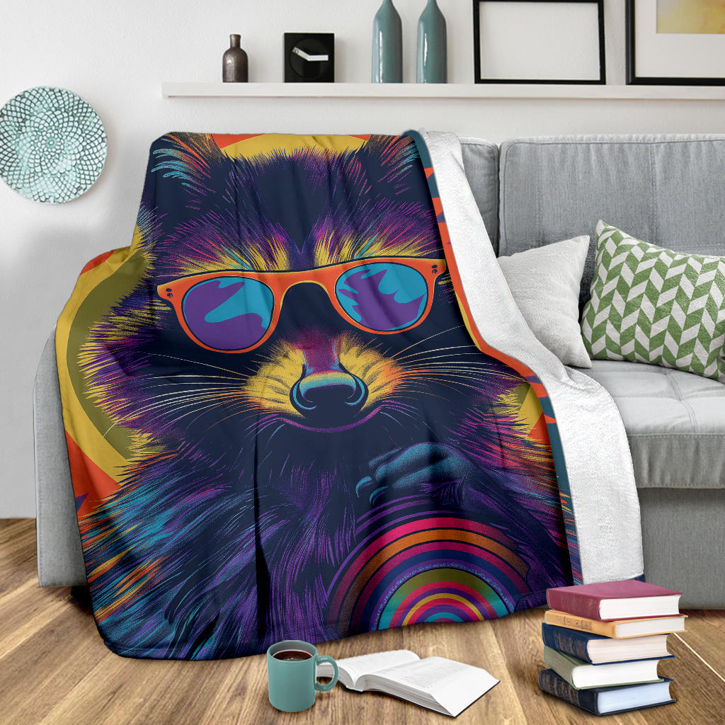 Raccoon Blanket, Trippy Psychedelics Raccoon Fleece Blanket, Raccoon Throw Blanket, Raccoon Gifts