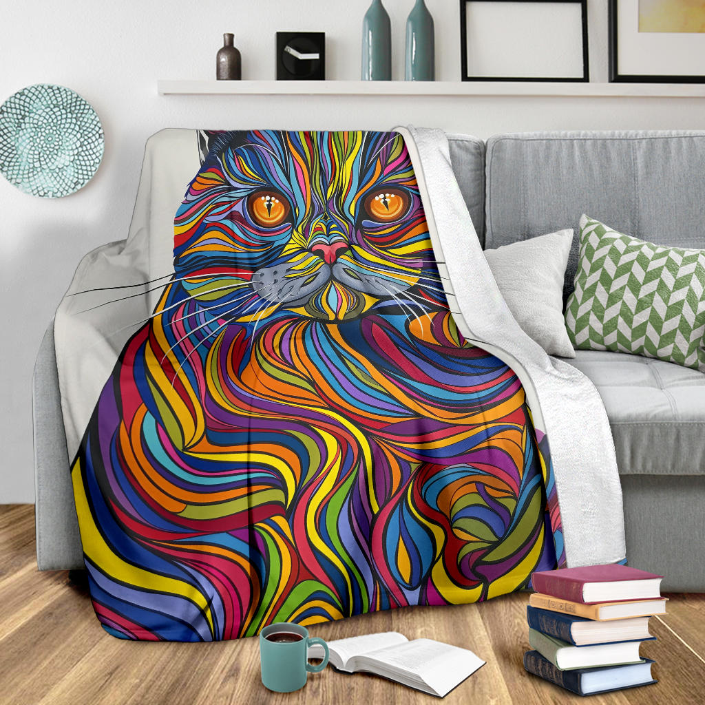 British Shorthair cat Blanket, Trippy Psychedelics British Shorthair cat Fleece Blanket, British Shorthaircat Throw Blanket, British Shorthair cat Gifts