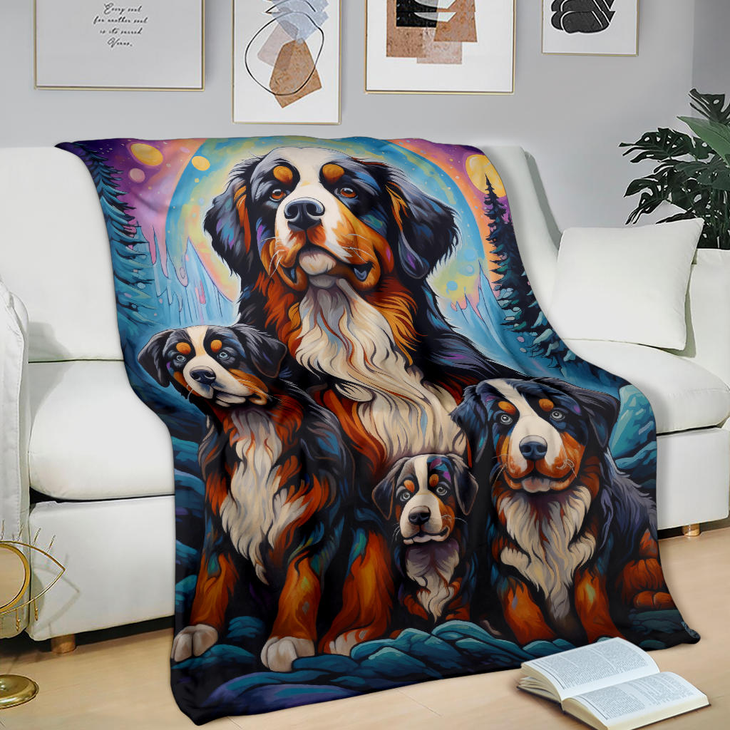 Bernese Mountain Blanket, Trippy Psychedelics Bernese Mountain Fleece Blanket, Bernese Mountain Throw Blanket, Bernese Mountain Gifts