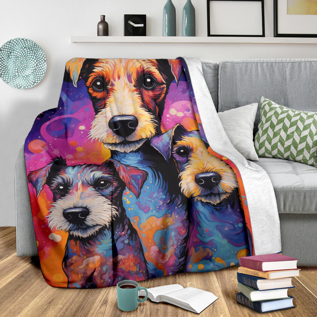 Fox Terrier Blanket, Trippy Psychedelics Fox Terrier Fleece Blanket, Fox Terrier Throw Blanket, Fox Terrier Gifts