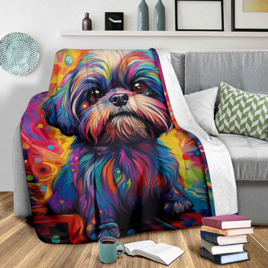 Shih Tzu Blanket, Shih Tzu Trippy Psychedelics Blanket, Shih Tzu Gifts, Shih Tzu Throw Blanket