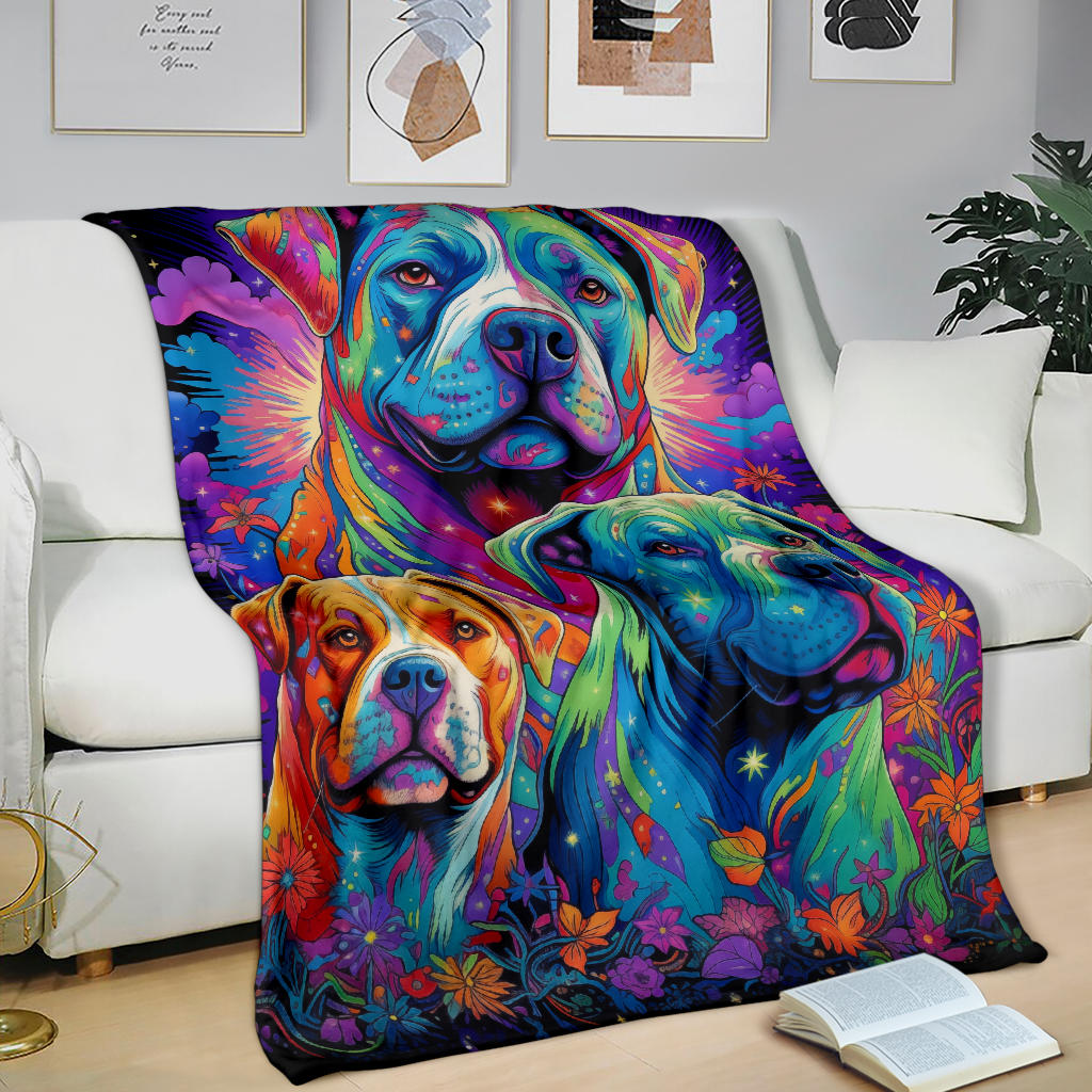 American Bulldog Blanket, Trippy Psychedelics American Bulldog Fleece Blanket, American Bulldog Throw Blanket, American Bulldog Gifts