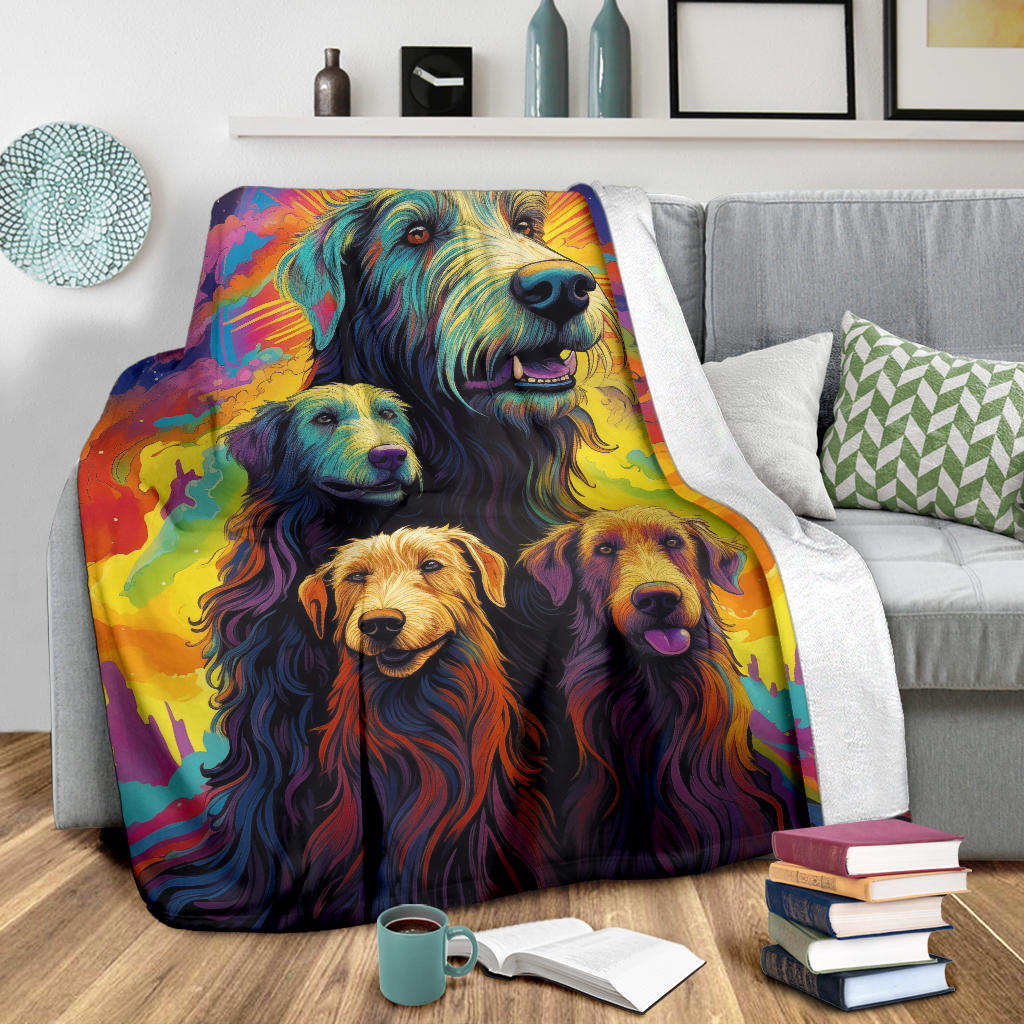 Irish Wolfhound Blanket, Trippy Psychedelics Irish Wolfhound Fleece Blanket, Irish Wolfhound Throw Blanket, Irish Wolfhound Gifts