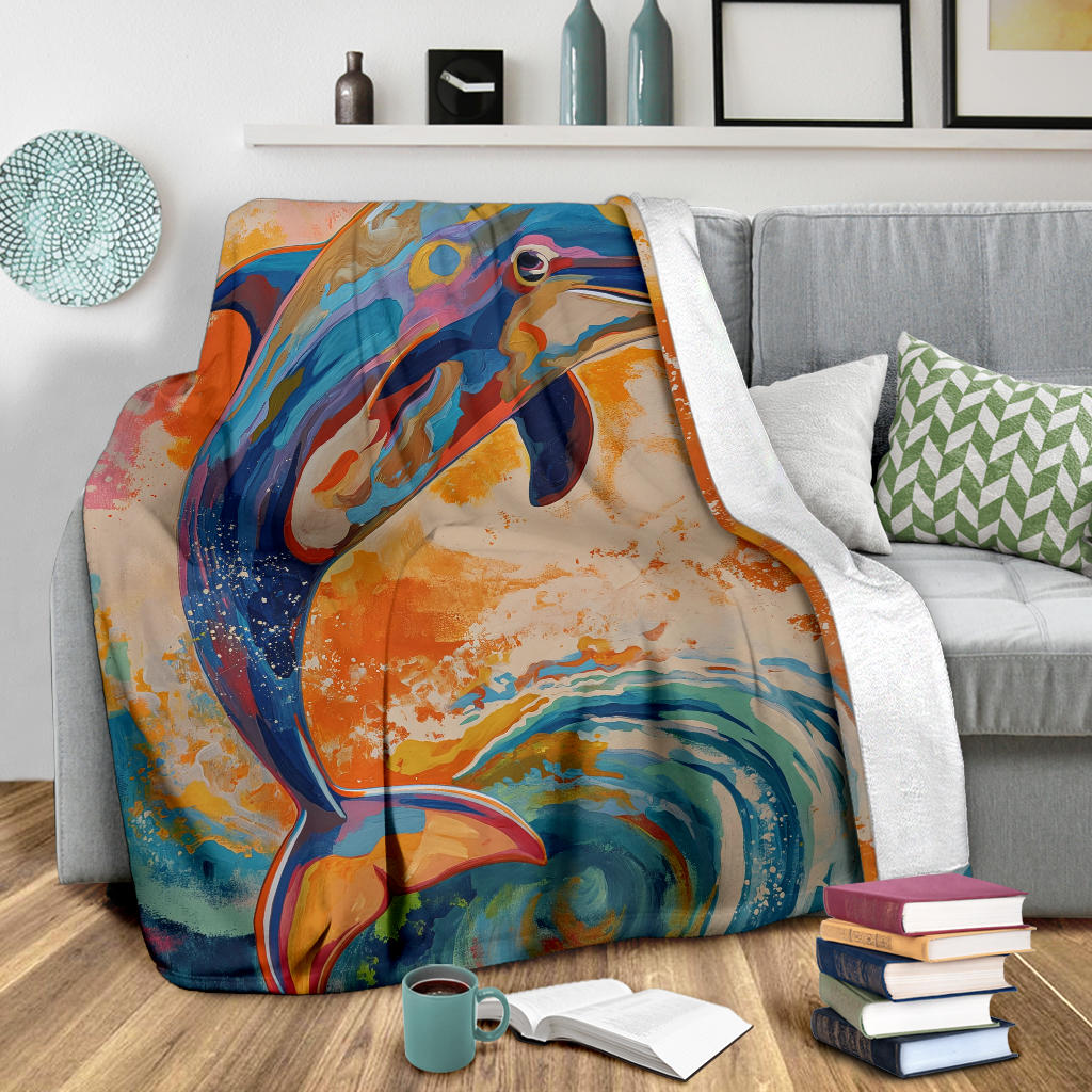 Dolphin Blanket, Trippy Psychedelics Dolphin Fleece Blanket, Dolphin Throw Blanket, Dolphin Gifts