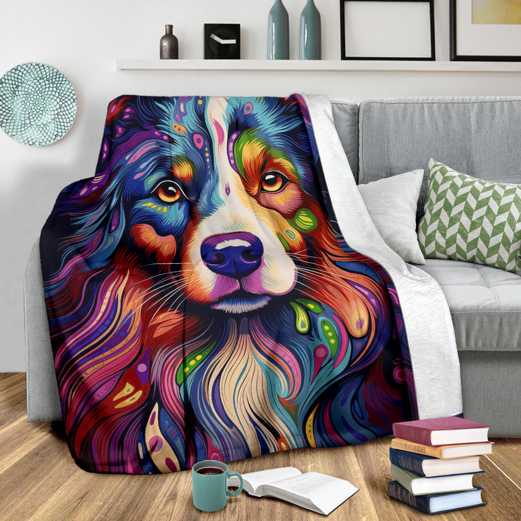 Australian Shepherd Blanket, Australian Shepherd Trippy Psychedelics Blanket, Australian Shepherd Gifts, Australian Shepherd Throw Blanket