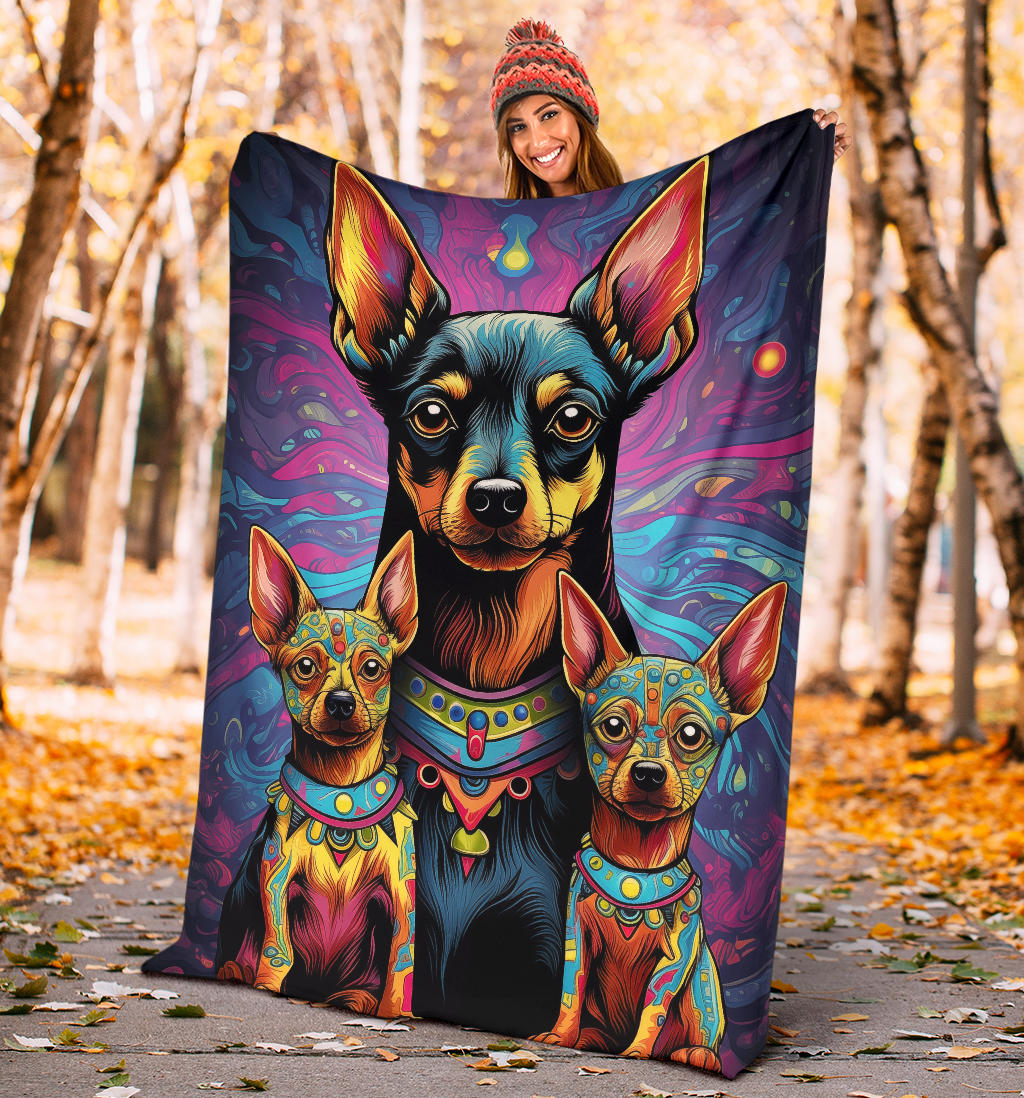 Miniature Pinscher Blanket, Trippy Psychedelics Miniature Pinscher Fleece Blanket, Miniature Pinscher Throw Blanket, Miniature Pinscher Gifts