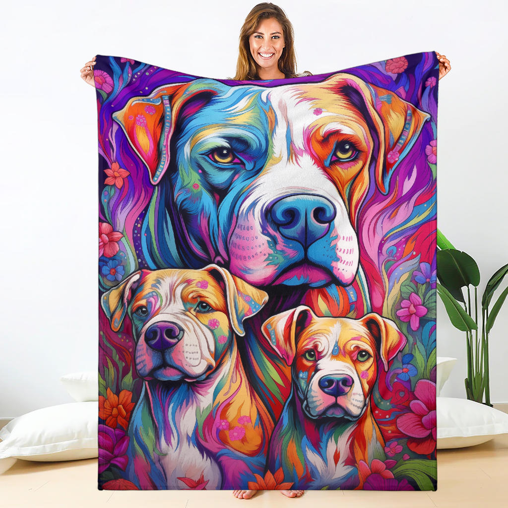 American Bulldog Blanket, Trippy Psychedelics American Bulldog Fleece Blanket, American Bulldog Throw Blanket, American Bulldog Gifts