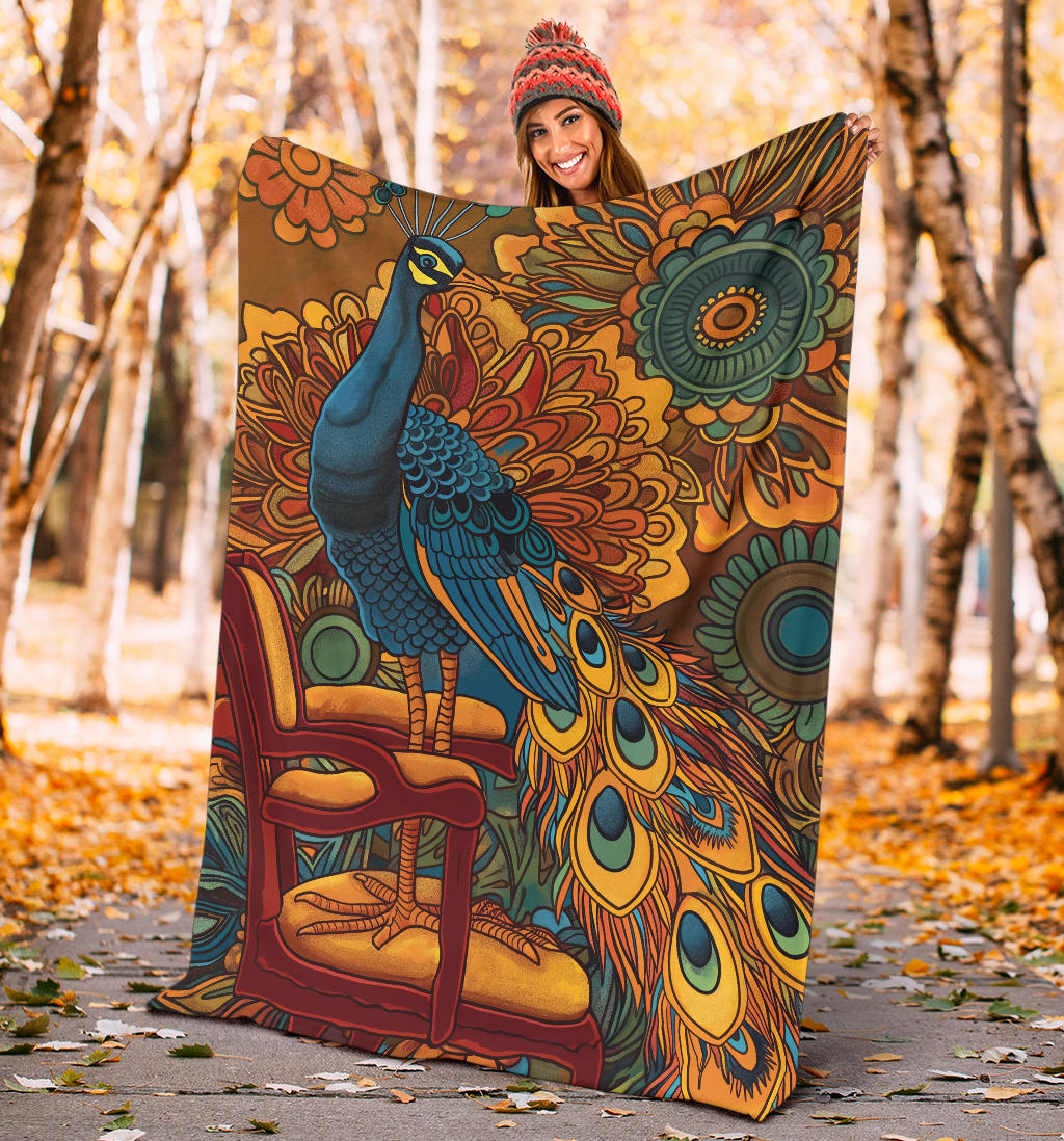 Peacock Blanket, Trippy Psychedelics Peacock Fleece Blanket, Peacock Throw Blanket, Peacock Gifts