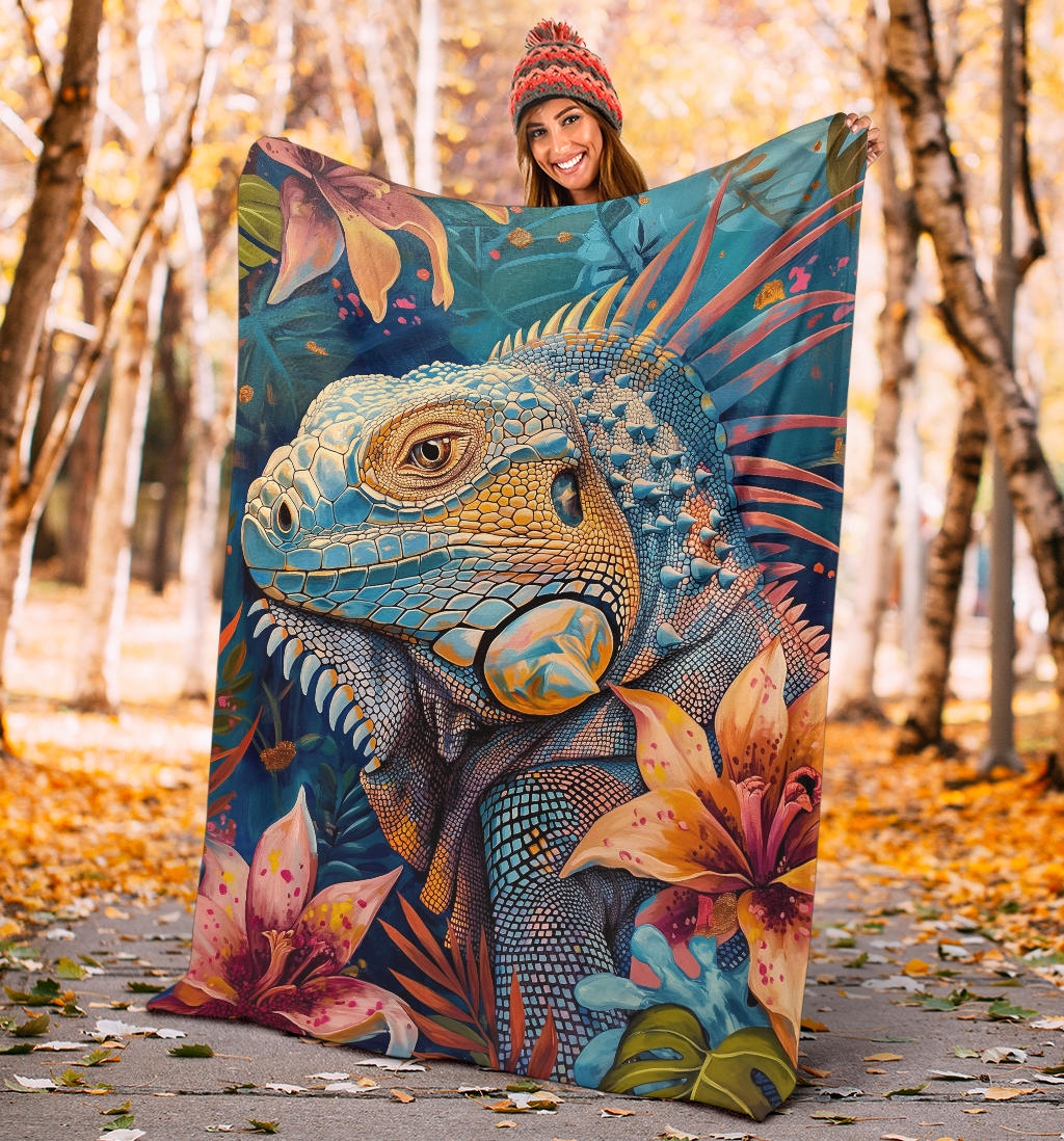 Iguana Blanket, Trippy Psychedelics Iguana Fleece Blanket, Iguana Throw Blanket, Iguana Gifts