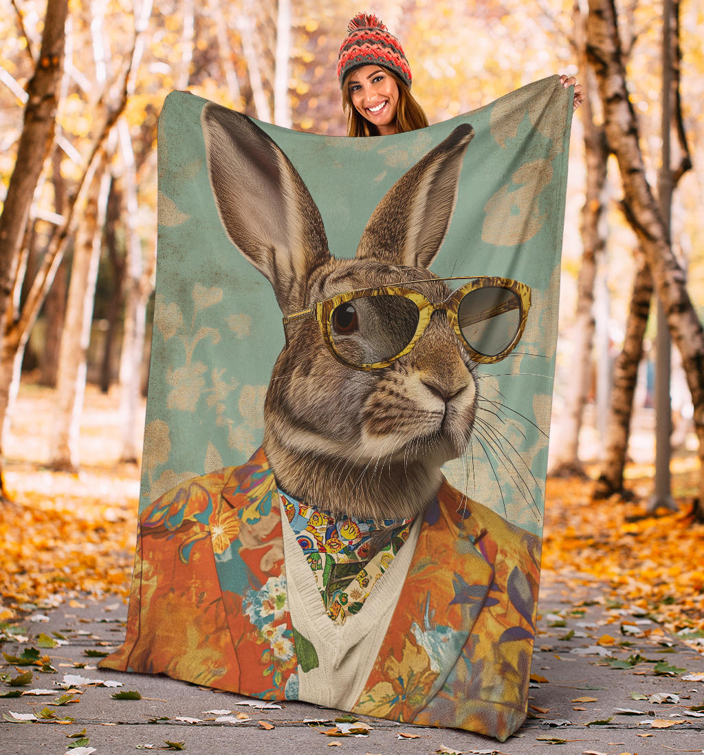 Rabbit Blanket, Trippy Psychedelics Rabbit Fleece Blanket, Rabbit Throw Blanket, Rabbit Gifts