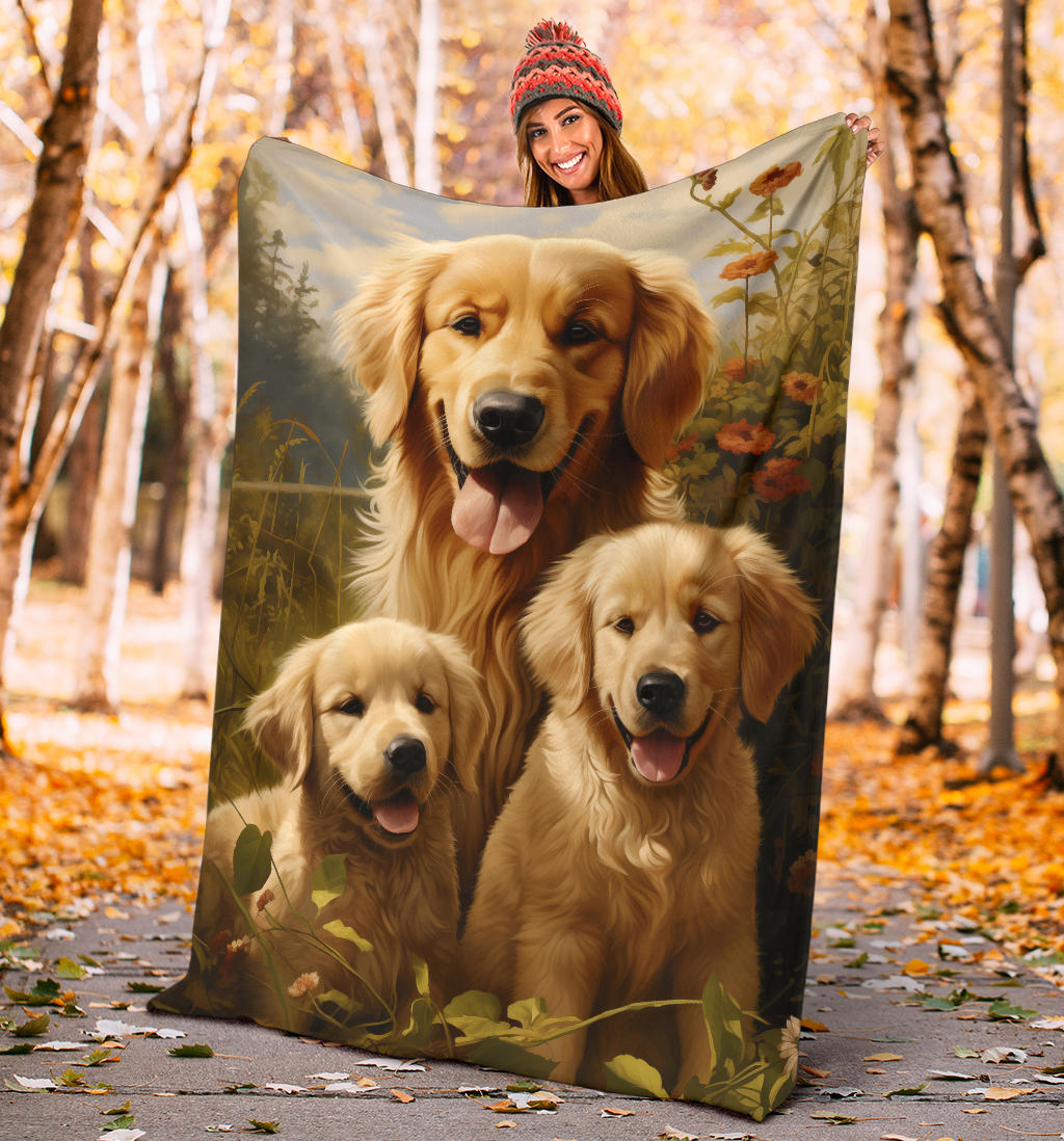 Golden Retriever Family Blanket, Golden Retriever Gifts, Golden Retriever Fleece Blanket