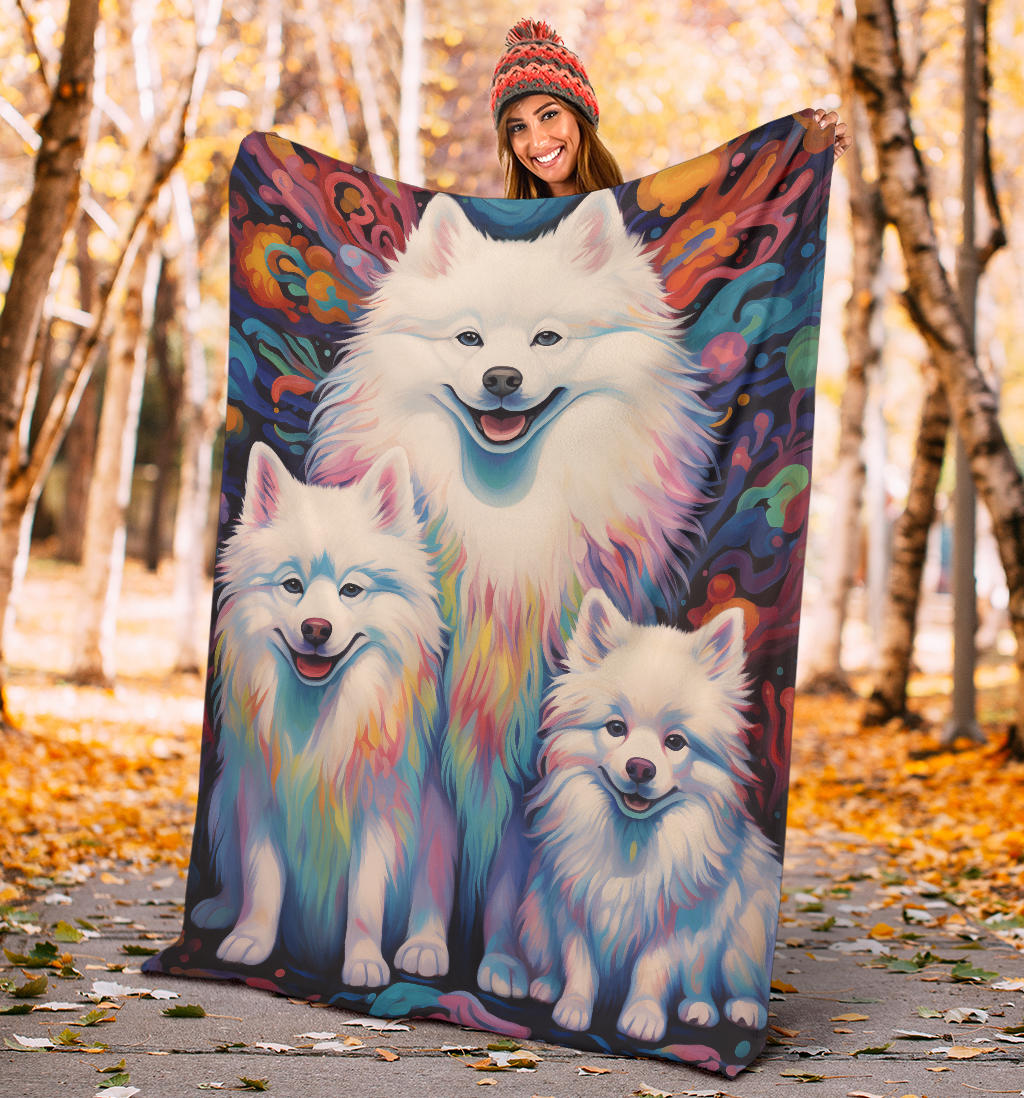 Samoyed Blanket, Trippy Psychedelics Samoyed Fleece Blanket, Samoyed Throw Blanket, Samoyed Gifts