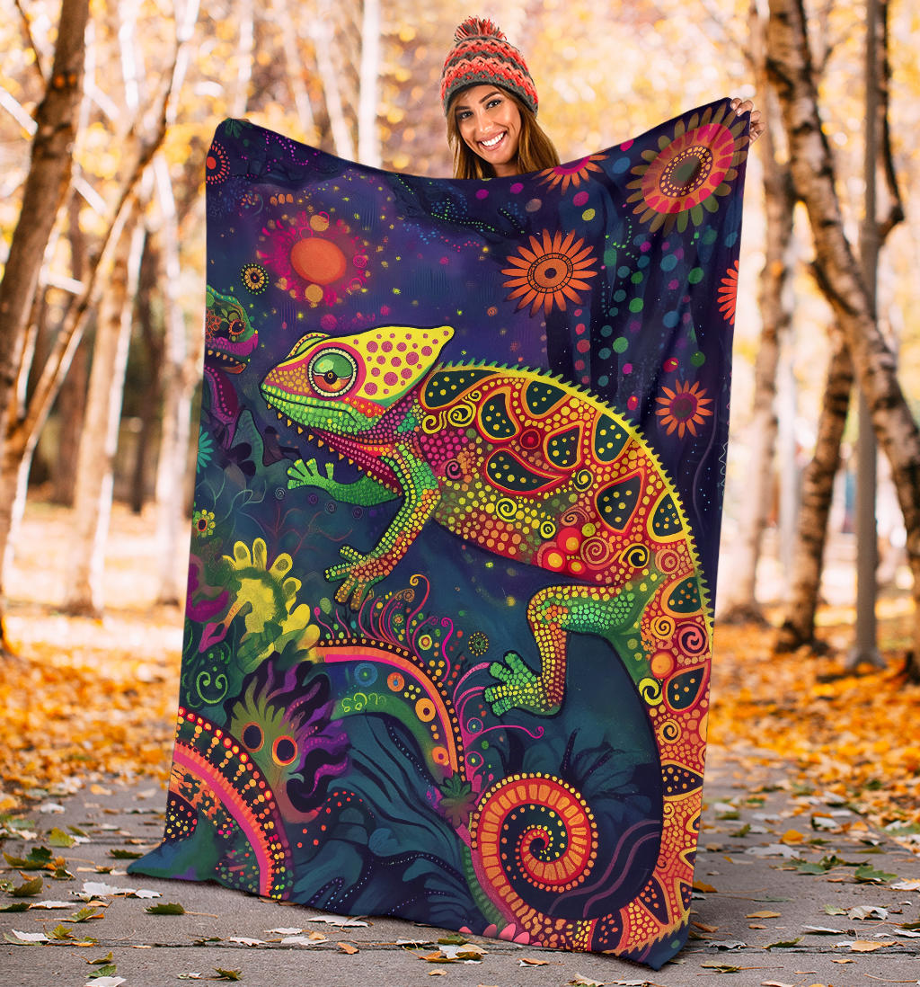 Chameleon Blanket, Trippy Psychedelics Chameleon Fleece Blanket, Chameleon Throw Blanket, Chameleon Gifts