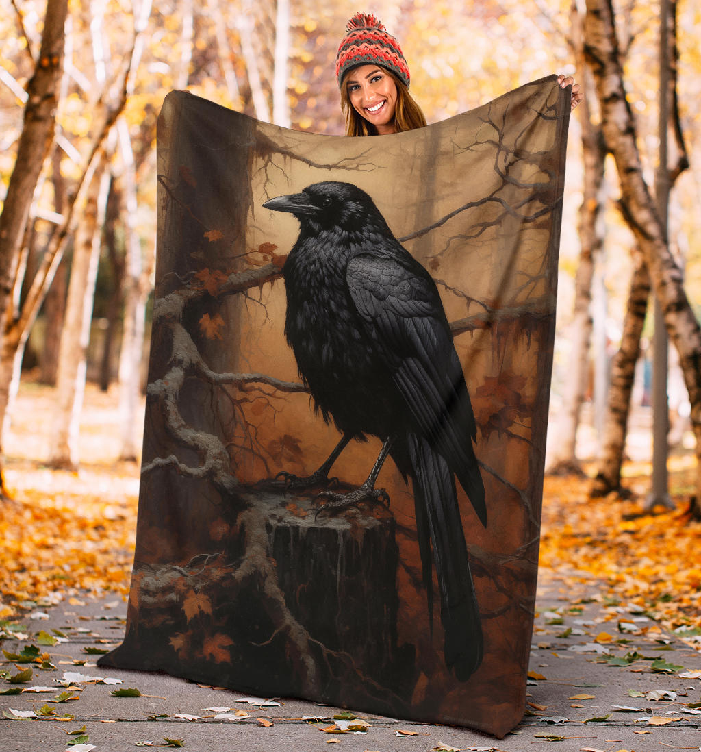 Crow Raven Blanket,  Goth Gifts, Crow Fleece Blanket, Crow Gifts, Crow Custom Blanket, Witchy Blanket