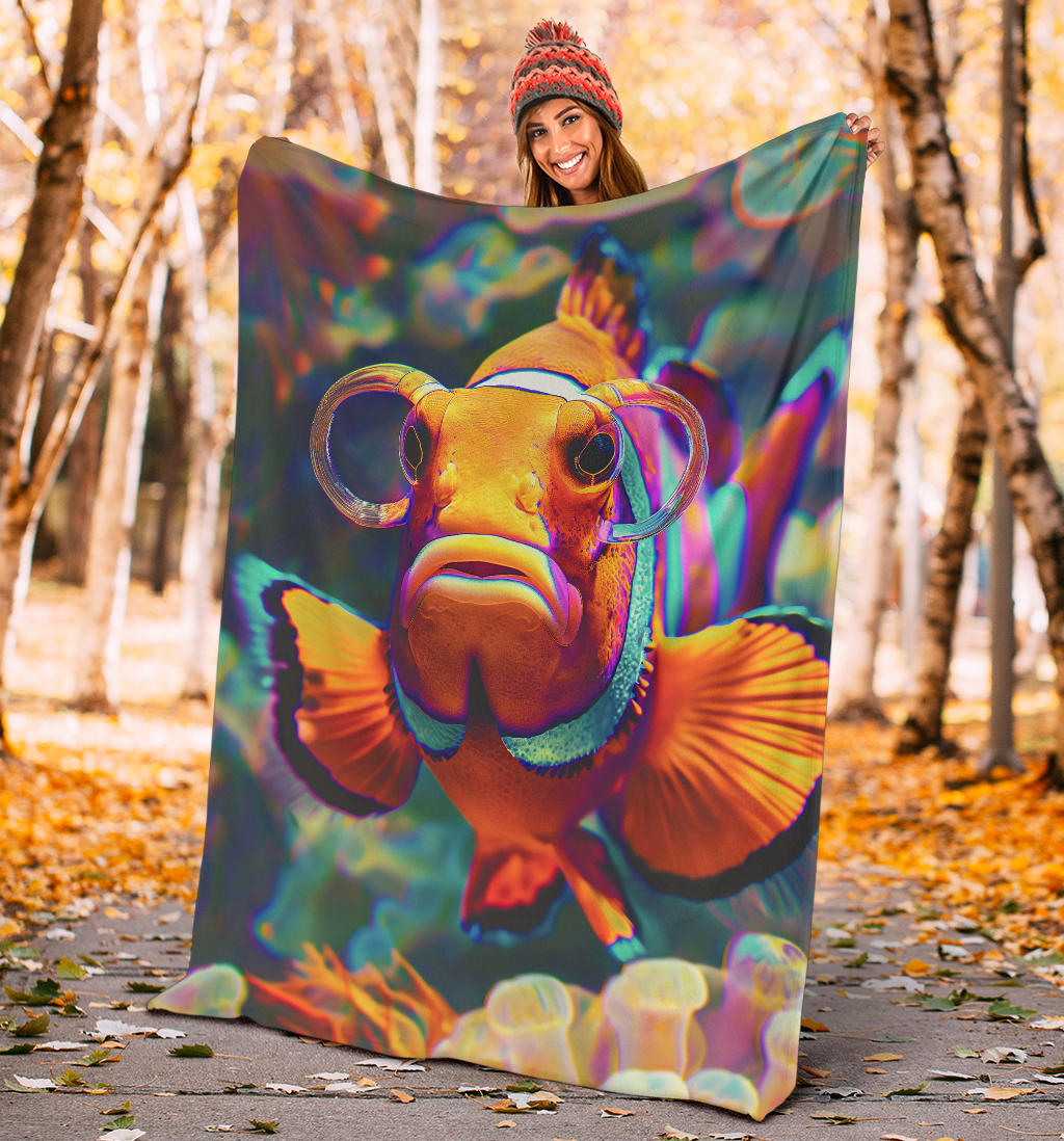 Clownfish Blanket, Trippy Psychedelics Clownfish Fleece Blanket, Clownfish Throw Blanket, Clownfish Gifts