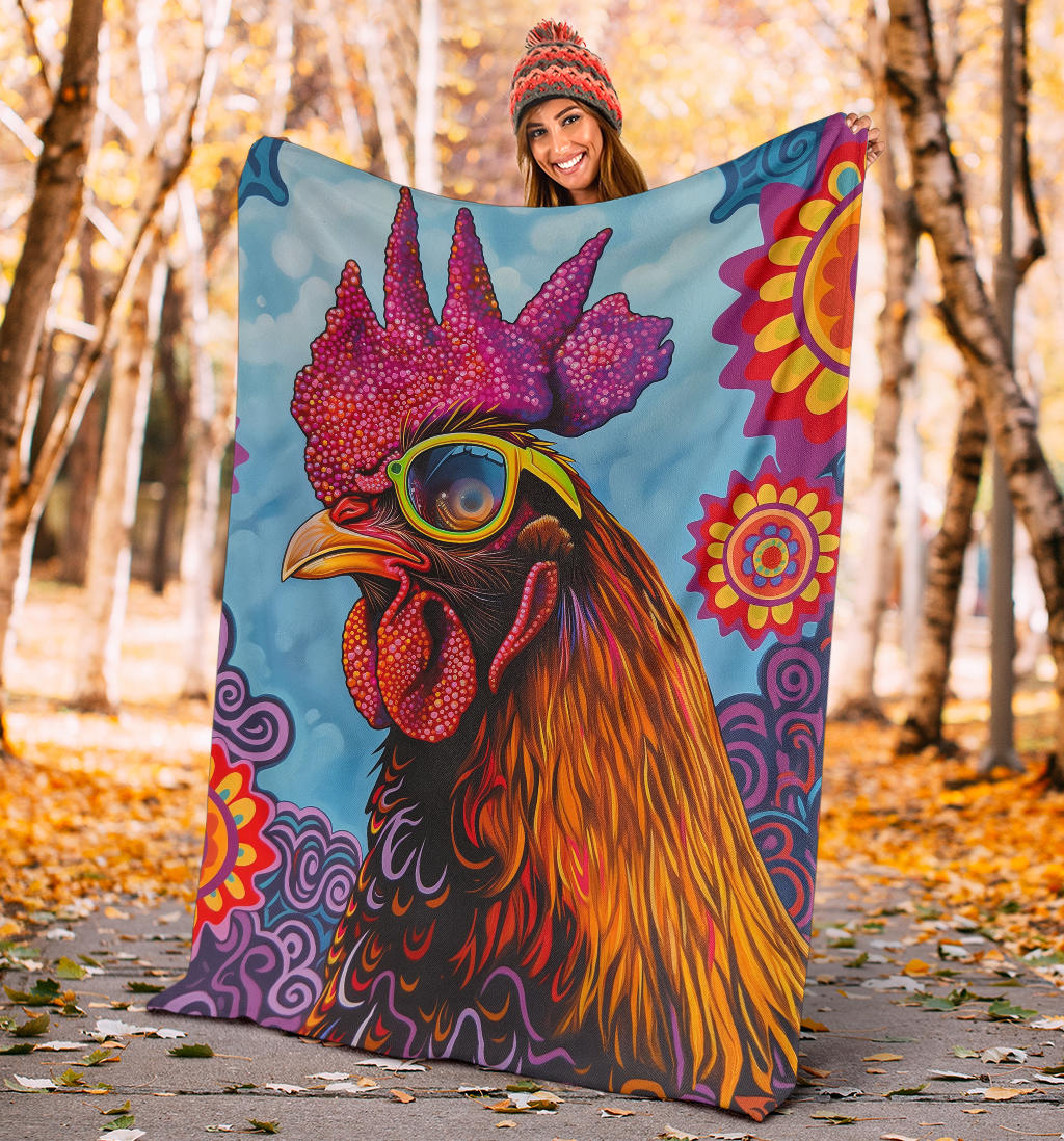 Chicken Blanket, Trippy Psychedelics Chicken Fleece Blanket, Chicken Throw Blanket, Chicken Gifts